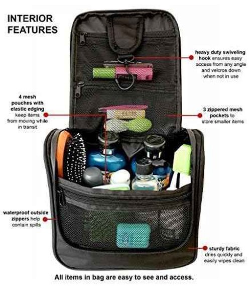 Wayfarer Supply Co. Hanging Travel Toiletry Bag - Large Cosmetic Bag Organizer for Toiletries, Makeup and Shaving Supplies - Cruise and Travel Essentials for Women & Men, Black