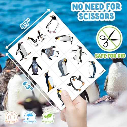 96 PCS Funny Summer Penguin Pre-cut Temporary Tattoos Sticker Animal Polar Birthday Party Decorations Supplies Favors Gifts Girls Boys Prizes Cute Tattoo School Reward Themed Christmas Winter