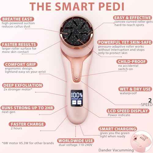 Electric Callus Remover for Feet (with Dander Vacuum Cleaner), Rechargeable Foot Callus Remover Pedicure Tools Foot File, Professional Foot Care Kit Deadskin Remover with 9Heads&2Speed,LCD Display