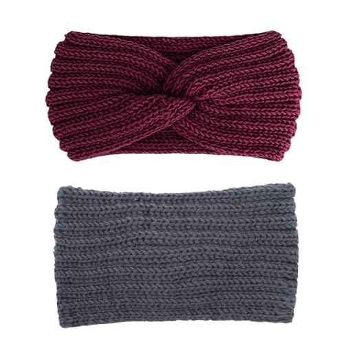 AOPRIE Winter Headbands for Women Girls Ear Warmers for Women Ear Covers for Cold Weather Knit Wide Thick headbands for Women Girls Gray Black Red Pink White, 5 Pack