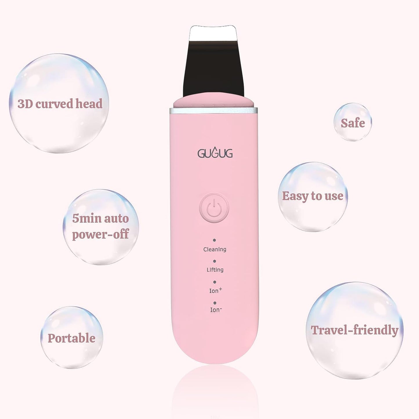 GUGUG Skin Scrubber Face Spatula - Skin Spatula Blackhead Remover Pore Cleaner with 4 Modes, Skin Care Tools-Pink