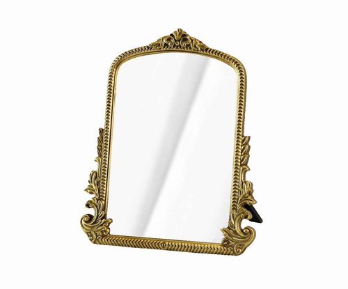 Vintage Bronze Vanity Makeup Bronze Desk Mirror - Antique Gold Finish - Elegant Wood Framed Standing Carved Mirror for Living Room, Bedroom, and Tabletop - 11.8" x 9.6" - Classic Chic Arch Design