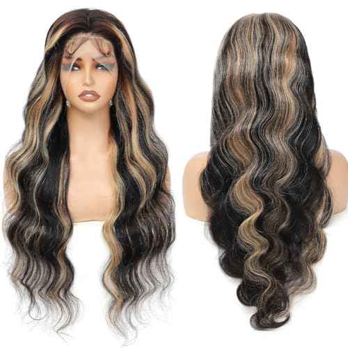 30 Inch 1B/27 13x6 Balayage Highlight Ombre Body Wave Lace Front Wigs Human Hair 200 Density Honey Blonde Colored Lace Frontal Glueless Wigs Human Hair Pre Plucked for Women with Baby Hair