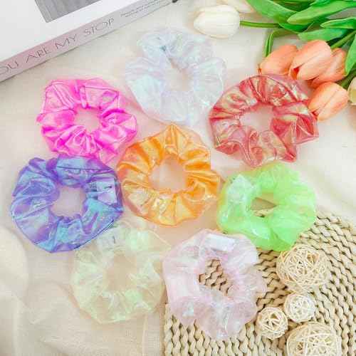 8 Pcs Light Up Mermaid Scrunchies, LED Hair Scrunchy for Girl & Women, Multi Light Modes, Glow in the Dark Accessories for Rave Neon Slumber Party