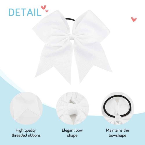 WRNZL Cheer Bows, White Hair Bows, 20 Pcs 8 Inch Bows for Cheerleaders, Girls, Softball, Ponytail Holders, Cheerleading Hair Accessories