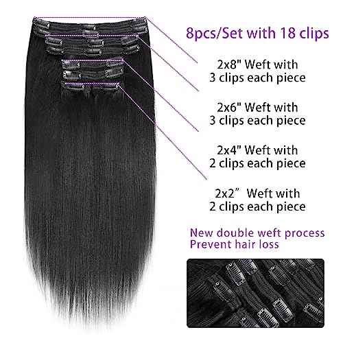 Yaki Straight Clip in Hair Extensions Real Human Hair Affordable12 Inch Yaki Straight Clip ins Human Hair Brazilian Virgin Hair clip on Hair Extensions 18Clips Per Set 120G
