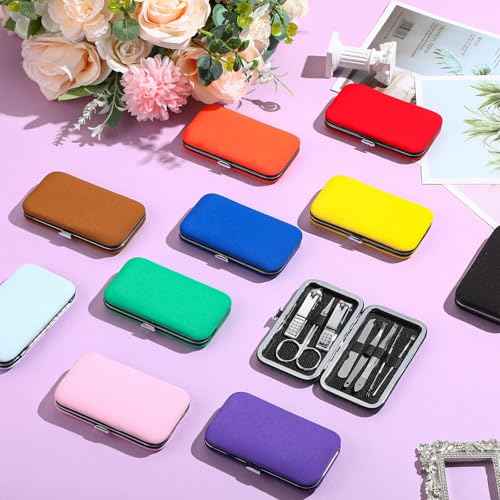 WILLBOND 50 Sets Manicure Set Bulk for Women, 8 in 1 Nail Clippers Kit with Travel Case, Nail Care Kit Stainless Steel Pedicure Grooming Tools for Family(Classic Style)