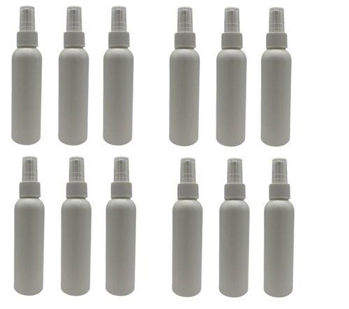 Natural Farms 4 oz White Cosmo Plastic Bottles - 12 Pack Empty Bottle Refillable - BPA Free - Essential Oils - Aromatherapy | White Ribbed Fine Mist Pump Spray Caps- Made in the USA
