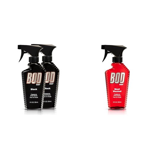 BOD man Fragrance Body Spray Black 8 fl oz (Pack of 2) & Most Wanted 8 fl oz
