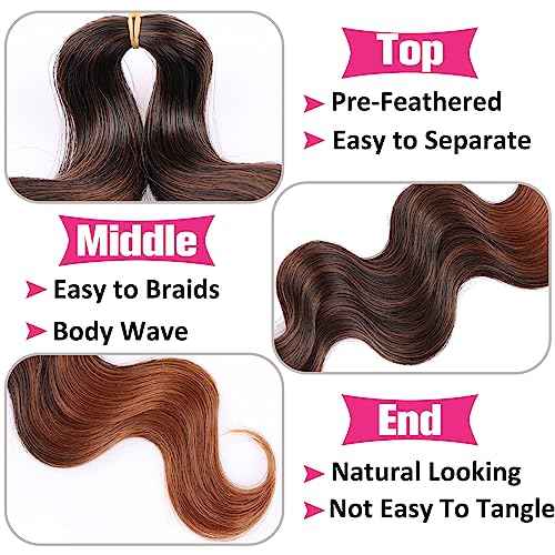 Unionbeauty 30 Inch 9 Packs Body Wave Braiding Hair Pre-Feathered Braiding Hair Ombre Ocean Deap Twist Synthetic Crochet Hair for French Curl Crochet Braids Easy Braids Hair Extension for Women (T30#)