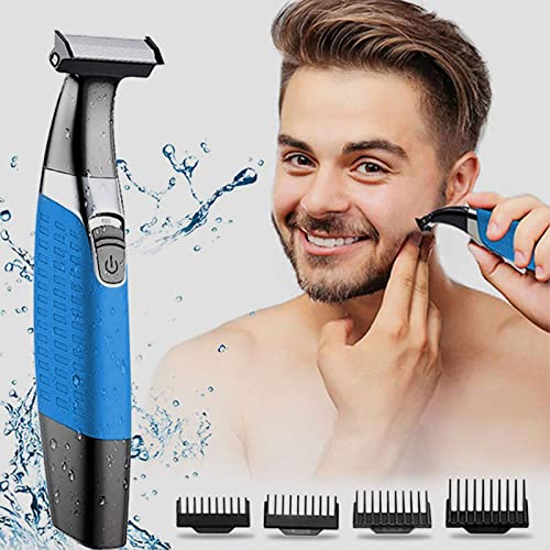 KEMEI Electric Razor, Beard Trimmer Men, Waterproof Beard Grooming,Cordless USB Rechargeable Body Groomer and Hair Remover for Eyebrow, Beard Facial& Body Hair for Men and Women,Blue