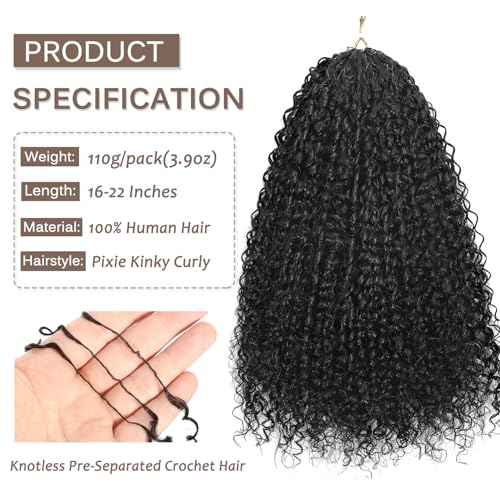 Beauty Youth Afro Kinky Curly Human Crochet Hair - Knotless Pre-Separated Feather-Light Crochet Human Hair Extensions For Braids - 110g/Pack