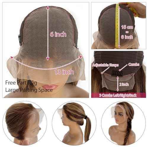 Balayage Highlights Lace Front Wig Human Hair Pre Plucked 24 Inch 13x6 HD Lace Frontal Wig Honey Blonde Highlight Outre Melted Hairline Lace Front Wig 150% Density Glusless Wigs Human Hair for Women