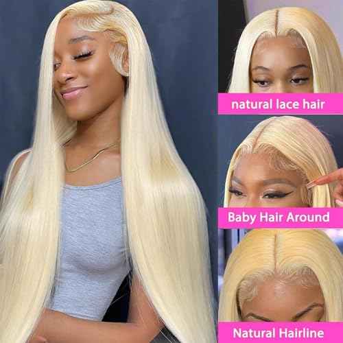 32 Inch 613 Lace Front Wig Human Hair 200 Density Blonde Wig Human Hair 13X6 HD Transparent Straight Lace Front Wigs Blonde Glueless Wig for Women Pre Plucked with Baby Hair