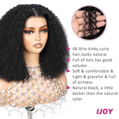 ijoy 18 Inch KinkyCurly Wig Human Hair 13x4 Natural Black Lace Front Wigs Afro Curl Full and Thick 180 Density Brazilian Virgin Human Hair Wig for Black Women Afro kinky Curly