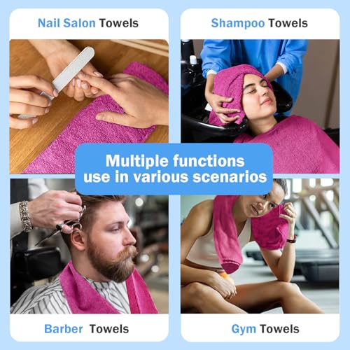 Pink Salon Towels, Super Soft and Absorbent Microfiber Hair Towel for Salon, Bath, Spa, Pool and Home, 27 inch X 16 inch (Pink - 6 Pack)
