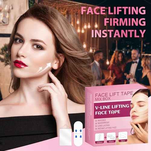160PCS Face Lift Tape Invisible Face Tape Neck Lift Tape Lifting Instantly With String, Anti Wrinkle Facial Patches V-Shaped for Facial Wrinkles, for Dounle Chin Forehead Skin Firming & Lifting