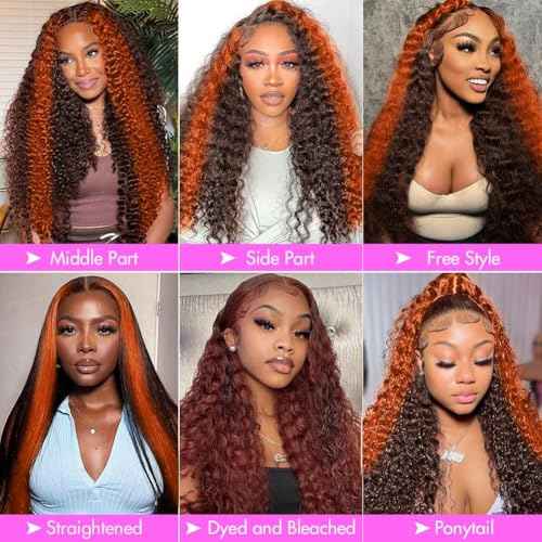 Ginger Orange Glueless Wigs Human Hair Ombre Pre Plucked Pre Cut 9x6 Deep Wave Lace Front Wigs Human Hair 9x6 Ginger Colored Deep Curly HD Lace Frontal Wig Brazilian Hair 20inch 180% Denstiy