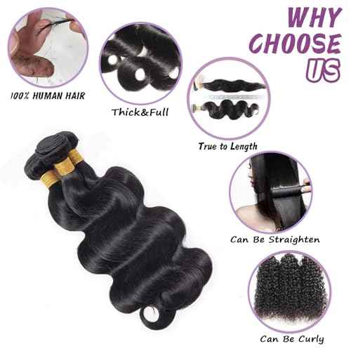 Body Wave Bundles Human Hair 20 22 24 Inch 12A Brazilian 3 Bundles Human Hair Extensions Natural Black