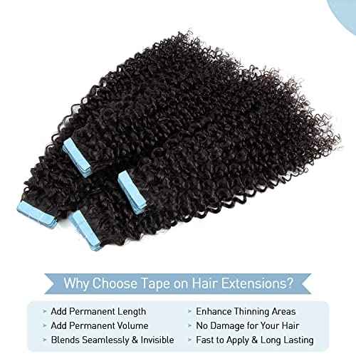 Urbeauty 40 Pcs Kinky Curly Tape in Hair Extensions - Human Hair, Black, Semi Permanent, Invisible Tape Attached