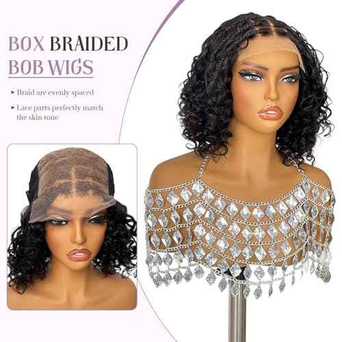 Smavida Short Deep Curly Bob Boho Braid Human Hair Wigs 10 Inch 180% Density Glueless 5X5 HD Lace Closure Box Braid Wigs Pre Plucked with Baby Hair Nature Black Curly Knotless Braided Wig for Women