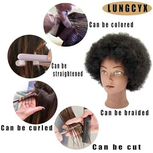 Mannequin Head Human Hair African Curly Cosmetology Manikin Head With 100% Real Human Hair Doll Head for Hairdresser Training Practice Braiding Hair Styling,With Stand (BLACK-508-AFRO)