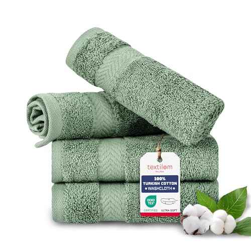 TEXTILOM Washcloths for Body and Face ? Hotel and Spa Quality & Soft & Absorbent & Quick Dry Wash Cloths for Your Body ? 100% Turkish Cotton Wash Clothes Towel Set of 4 (13 x 13 inches) - Green