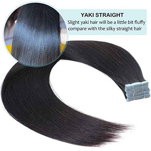 Yaki Tape in Hair Extensions Human Hair 40 PCS Light Yaki Straight Tape in Hair Extensions Human Hair Black Women 100% Human Hair Double Sided Seamless PU Tape in Hair Extensions 22 Inch