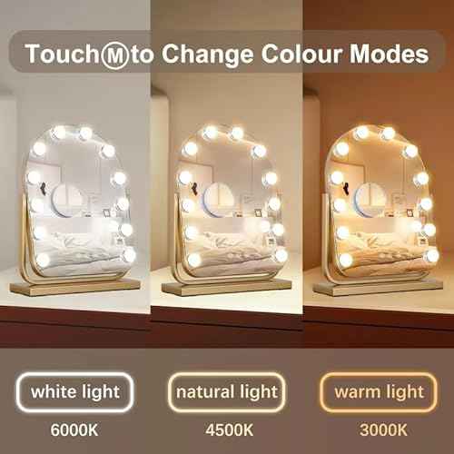 Vanity Mirror with Lights,17.3"¡¿13" Lighted Makeup Mirror with 12 Dimmable LED Bulbs,10X Magnification Smart Touch Control Hollywood Mirror with Lights,3 Colors Dimmable,360¡Æ Rotation (Gold)