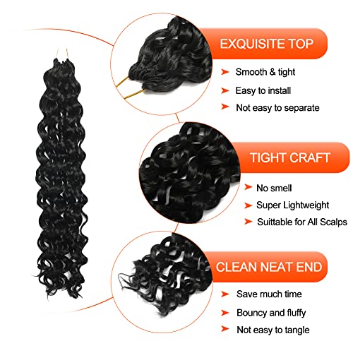 GoGo Curl Crochet Hair 18 Inch Water Wave Crochet Hair 7 Packs Curly Crochet Hair Beach Curl Hair for Black Women Ocean Wave Crochet Hair Synthetic GoGo Curly Braiding Hair Extensions(18inch 1B)