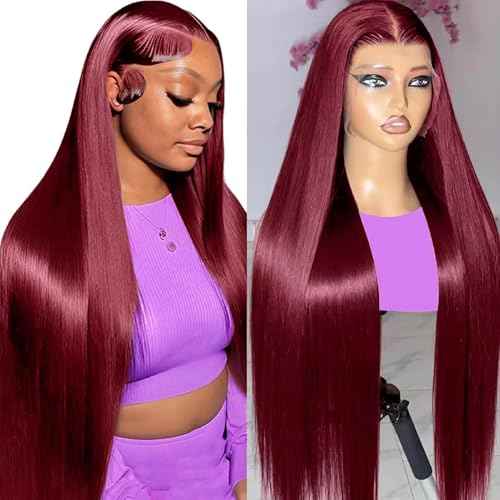 30 Inch 99J Burgundy Wig Human Hair 13x6 Lace Front Wigs Human Hair Straight HD Lace Front Wigs Human Hair Pre Plucked Red Wine Glueless Frontal Wigs Human Hair for Women