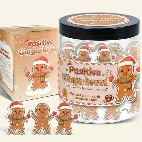 Positive Gingerbread Christmas Jar with 60 Affirmation Cards, Emotional Support Gingerbread Holiday Gift, Cute Gingerbread Decor, Christmas Gingerbread Gifts for Women, Men, Teens, Teachers