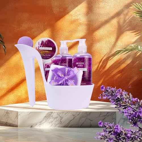 Luxury Spa Gifts for Women ? 8 Pc Lavender Scented Bath & Body Set w/ Bubble Bath, Lotion & More ? Luxury Self Care Kit for Wife, Mom, Best Friend, Girlfriend, Christmas & Anniversary Gift by Draizee