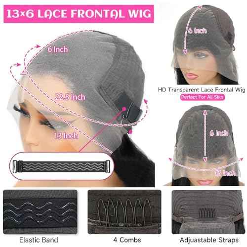 TAIKOU 13x6 Lace Front Wigs Human Hair 200 Density 13x6 HD Transparent Lace Front Wigs Human Hair Pre Plucked Straight Human Hair Wig With Baby Hair For Women 22Inch