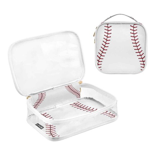 ALAZA Baseball Red Lace 2 Pcs Storage Bags Zippered Organizers Cosmetics Travel Case Toiletry Bag Transparent Tote Bags