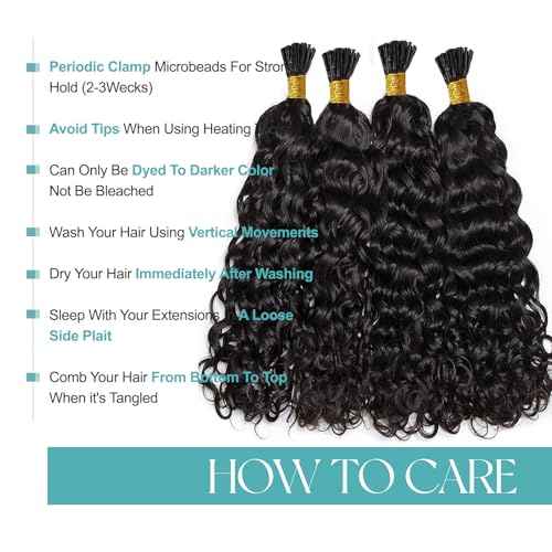 Water Wave Itip Human Hair Extensions 14 Inches Cold Fusion Hair Piece 100 Strands/Pack Curly Pre Bonded Keratin Stick Tipped Hair Extensions for Women I Tip Extensions Human Hair