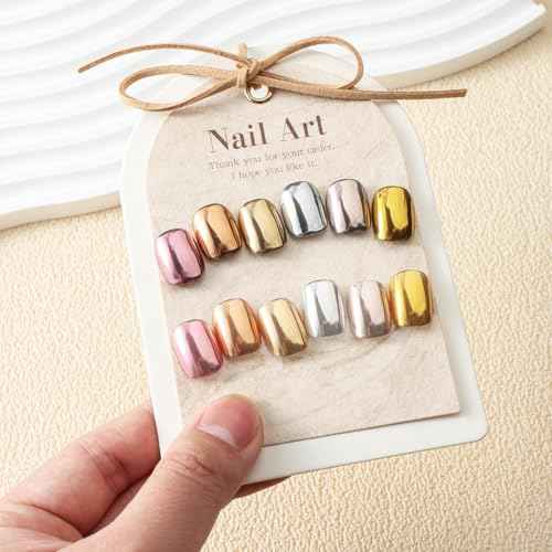 6PCS Chrome Nail Powder Metallic Mirror Pigment Glitter Effect Holographic Powder for Nails, Rose Gold Silver Champagne Rubbing DIY Dust for Nail Designs Decoration Supplies