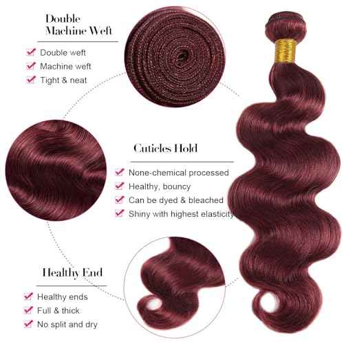 #99J Burgundy Bundles Human Hair Body Wave Bundles 22 22 22 Inch Wine Red Body Wave Bundle Human Hair Extensions Unproceesed Virgin Hair 50 Gram Per Bundle 3 Bundle