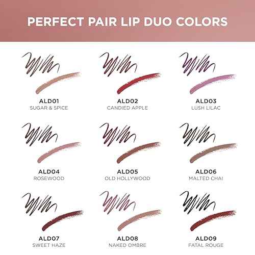 Absolute New York ALD07 Perfect Pair Lip Duo, Fuller and Poutier Lips, Deeper Shade For Lip Contouring, Satin Lipstick and Lip Liner