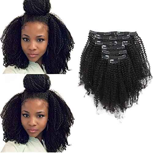 ABH AMAZINGBEAUTY HAIR Afro Coily Clip in Hair Extensions Real Human Hair 4B and 4C Double Wefts Remy Coily Clip ins for African Americans 120 Grams 7pcs 17 Clips, #1B Natural Black 14 Inch