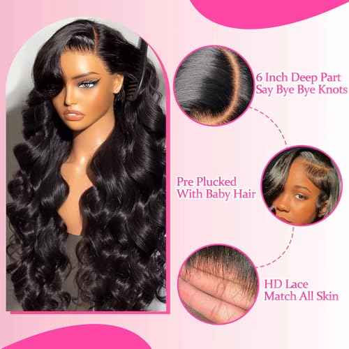 20 Inch 13x6 Lace Front Wigs Human Hair 200 Density Body Wave HD Lace Front Wigs Human Hair Pre Plucked Natural Color Glueless Wig 100% Virgin Human Hair Lace Front Wigs for Women