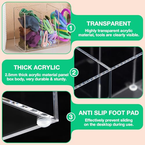 Lash Extension Organizer with Lid, Acrylic Lash Organizer for Lash Techs, Lashes Supplies Container for Vanity with Anti-Slip Pads, Clear Storage Box for Eyelash Tools Makeup Brush Hair Accessories