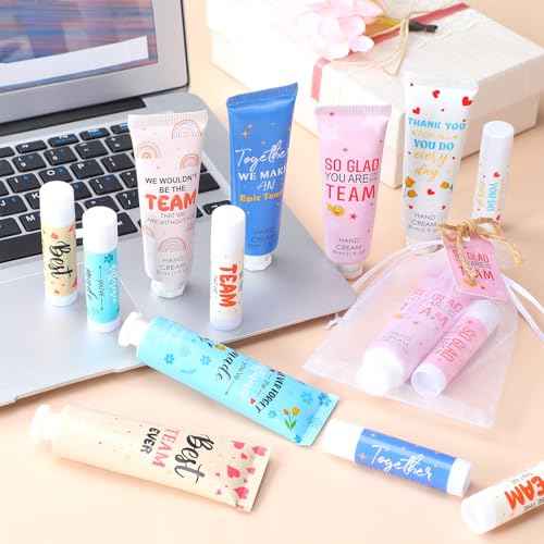 48set/192pcs Best Team Ever Gifts Christmas Bulk Gifts for Coworkers Women Employee Appreciation Gift Christmas Party Favors Xmas Stocking Stuffers Items Travel Hand Lotion and Lip Balm Set