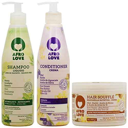 Afro Love Hair Care Set ? Shampoo (16oz), Conditioner (16oz), and Hair Souffl? (16oz) ? Moisturizing & Nourishing for Curly, Kinky & Coily Hair ? Sulfate-Free & Paraben-Free