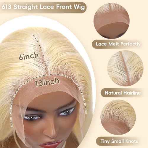 26 Inch Blonde Lace Front Wigs Human Hair Pre Plucked 613 Lace Front Wig Human Hair 200% Density Straight Blonde Wig with Baby Hair for Women