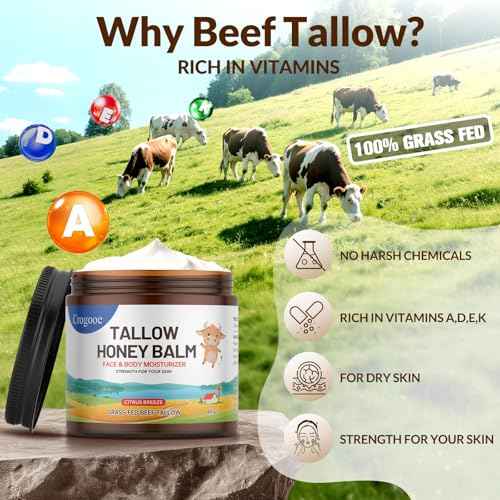 Beef Talow for Skin - 100% Grass Fed - Whipped Tallow and Honey Balm£¬Moisturizer Cream for Face & Body -Natural Organic Formula for Dry & Sensitive Skin (Citrus Breeze) (2 oz)
