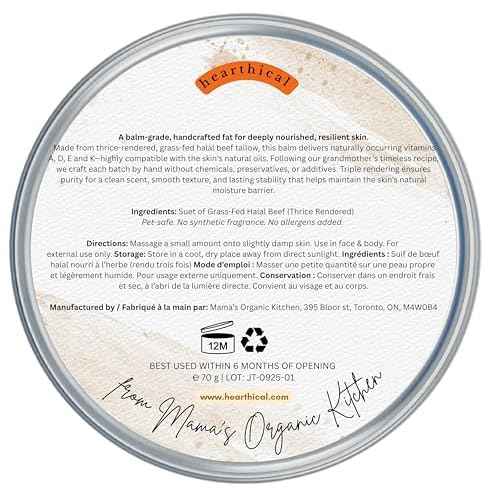 JUST Tallow - No Added Ingredient - 70 g Halal Grass Fed Beef Tallow For Skin - Organic Beef Tallow Moisturizer ? Beef Tallow Face Moisturizer & Beef Tallow Balm For Face ? Unscented