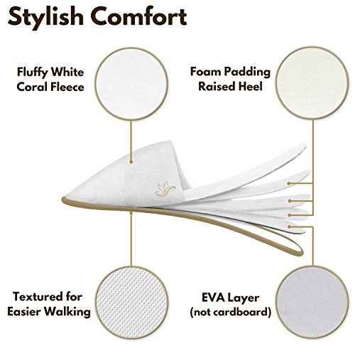 BERGMAN KELLY Spa Slippers, Closed Toe (Medium & Large, 12 Pairs, White + Cocoa Trim), Disposable Indoor Hotel Slippers for Men and Women, Fluffy Coral Fleece, Deluxe Padded Sole for Extra Comfort
