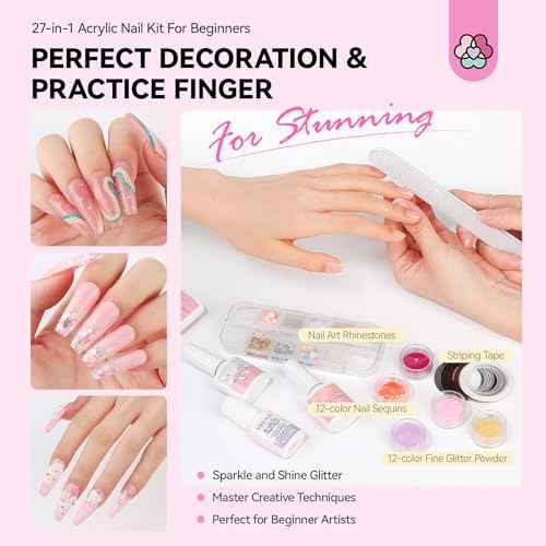 SAVILAND Acrylic Nail Kit with Drill: Professional Nails Kit Acrylic Set for Beginners with Everything U V Light Gel Polish Brushes Monomer Liquid Decorations & Tools Kit Home DIY Nail Art Salon
