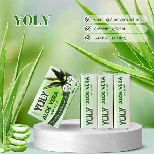 YOLY Aloe Vera Bar Soap (90 g, Pack of 4) - 95% Natural, Vegan-Friendly Moisturizing Soap for Silky Smooth Skin